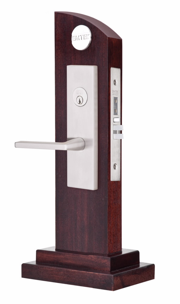 EMTEK Mormont Lugano Entry Set with Matching Finish Diamond Crystal Knob  Choice of Left/Right Handing Available in Finishes F20334875CKLHUS4 