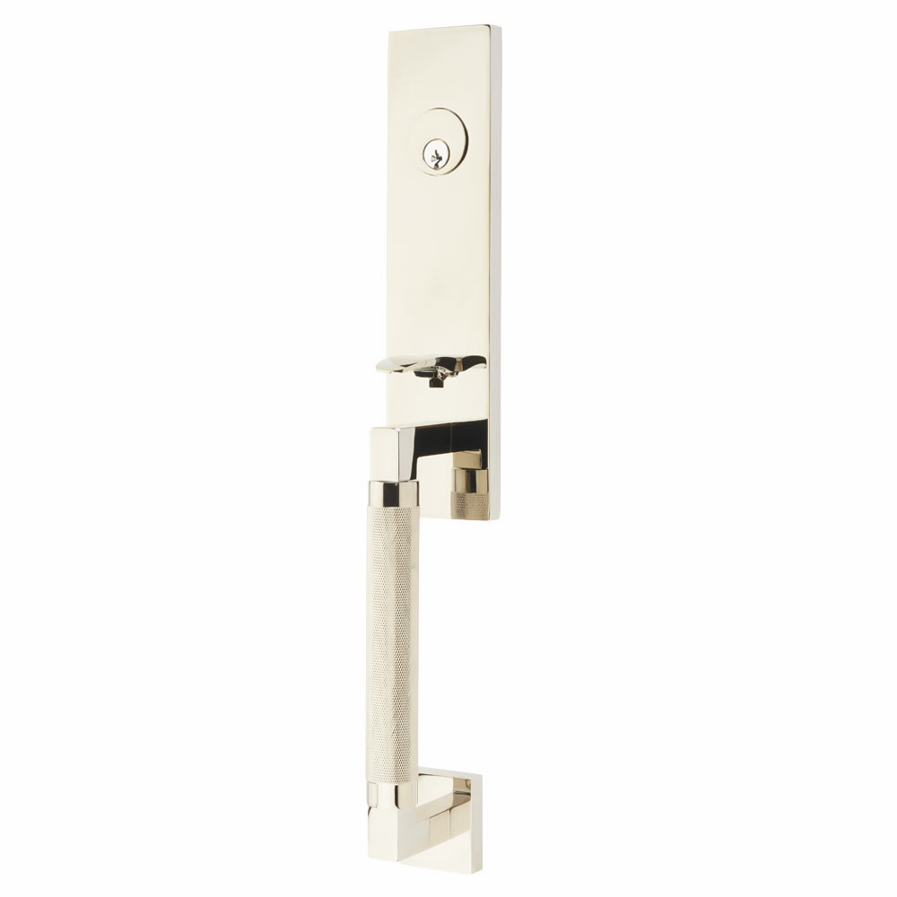 Hercules Knurled Entry Set L-Square Lever Satin Nickel - Full Length Right  Handed - Handles & More