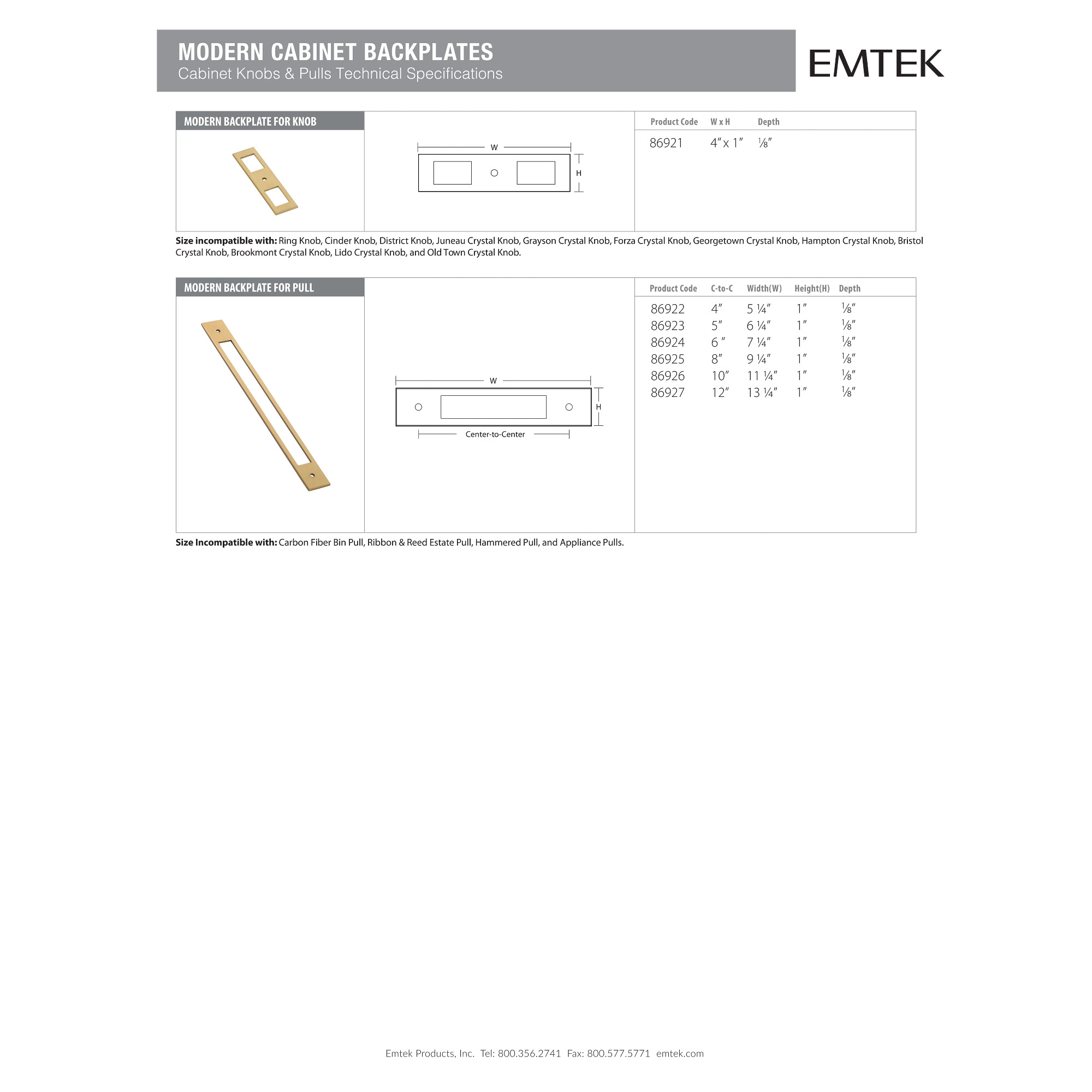 Modern Cabinet Backplates For Pull | Emtek